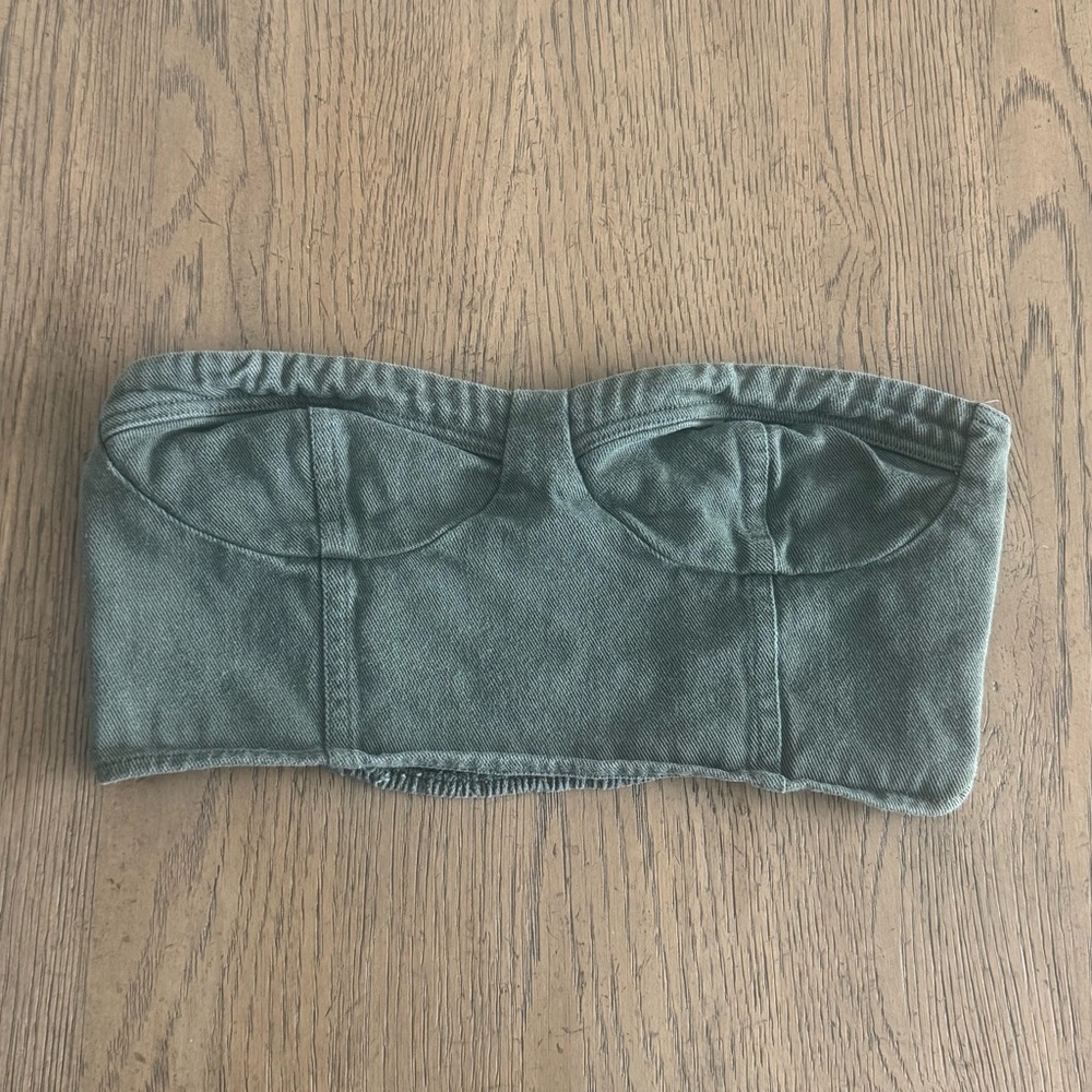 Wild Honey Olive Green Bandeau Tube Top Strapless Crop Size Medium